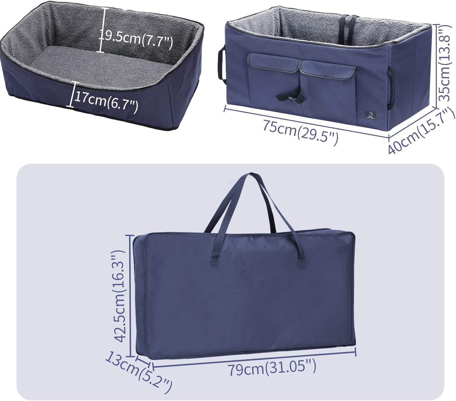 A 4 Pet Pet Car Booster Seat with 2 Safety Leashes for Small and Medium Dog, Deep Blue，29.5" L x 15.7" W x 13.8" H : Pet Supplies