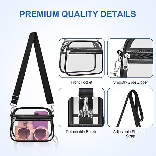 Vista 5 de COK Bolsa transparente para eventos de estadio, bolsas cruzadas para mujeres y hombres, bolso transparente para conciertos y festivales Negro