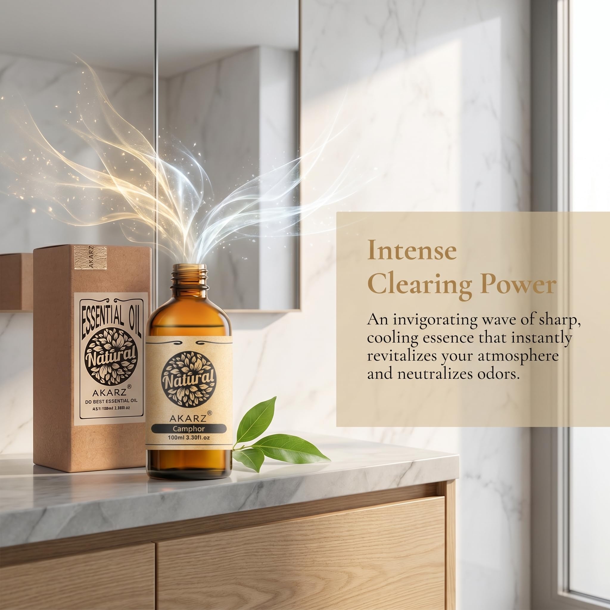 AKARZ 100ml Olejek esencjny z Kamforu - Naturalny olejek aromatyczny do dyfuzorów, lamp aromatycznych i aromatów pomieszczeń