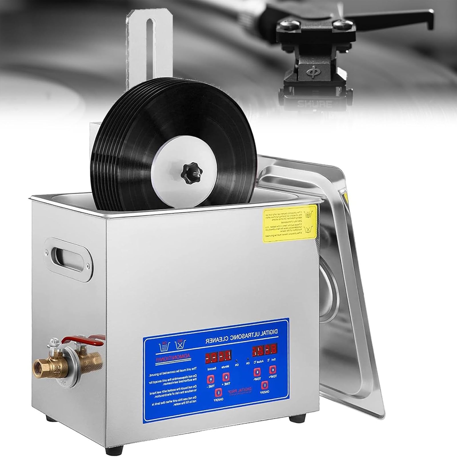 Macchina per la pulizia dei dischi, macchina per la pulizia dei dischi in vinile ad ultrasuoni da 6 litri, macchina per la pulizia dei dischi in vinile ad ultrasuoni in acciaio inossidabile con timer