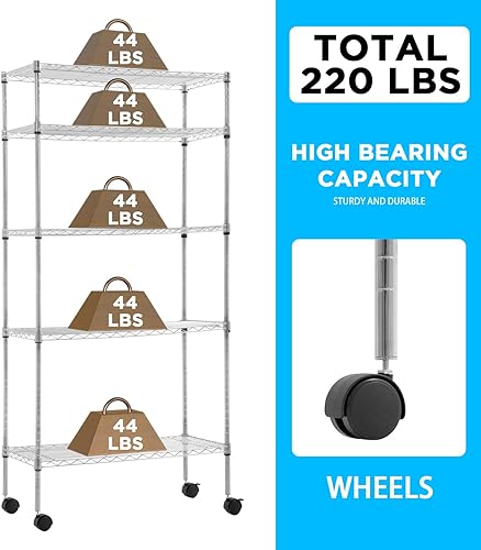 Vista 61 de FDW - Estantería metálica : 6 estantes de alambre de acero resistente ajustables, con ruedas, 48 pulgadas (L) x 18 pulgadas (An) x 76 pulgadas (A)
