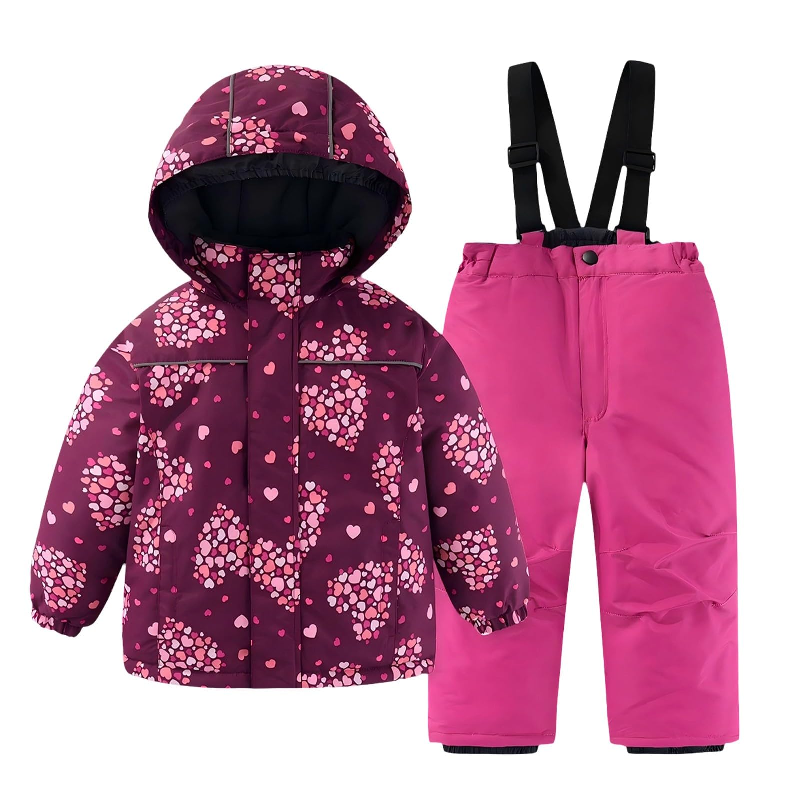 LOSVIP Combinaison de neige pour enfants garçons et filles avec capuche, imperméable, imprimés épais, combinaison de ski, deux pièces, veste de ski, pantalon de ski, Rose, 8-9 ans