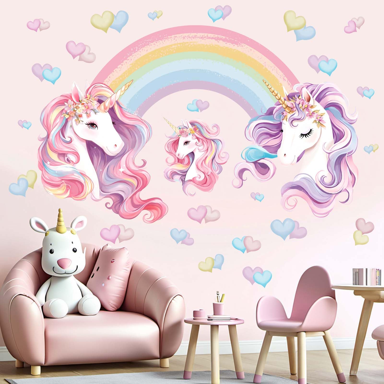 Unicorn Rainbow Wall Stickers for Girls: Peel and Stick Unicornio Cloud Wall Decals - Wall Decor Art Kids Supplies Ages 1-12 Year