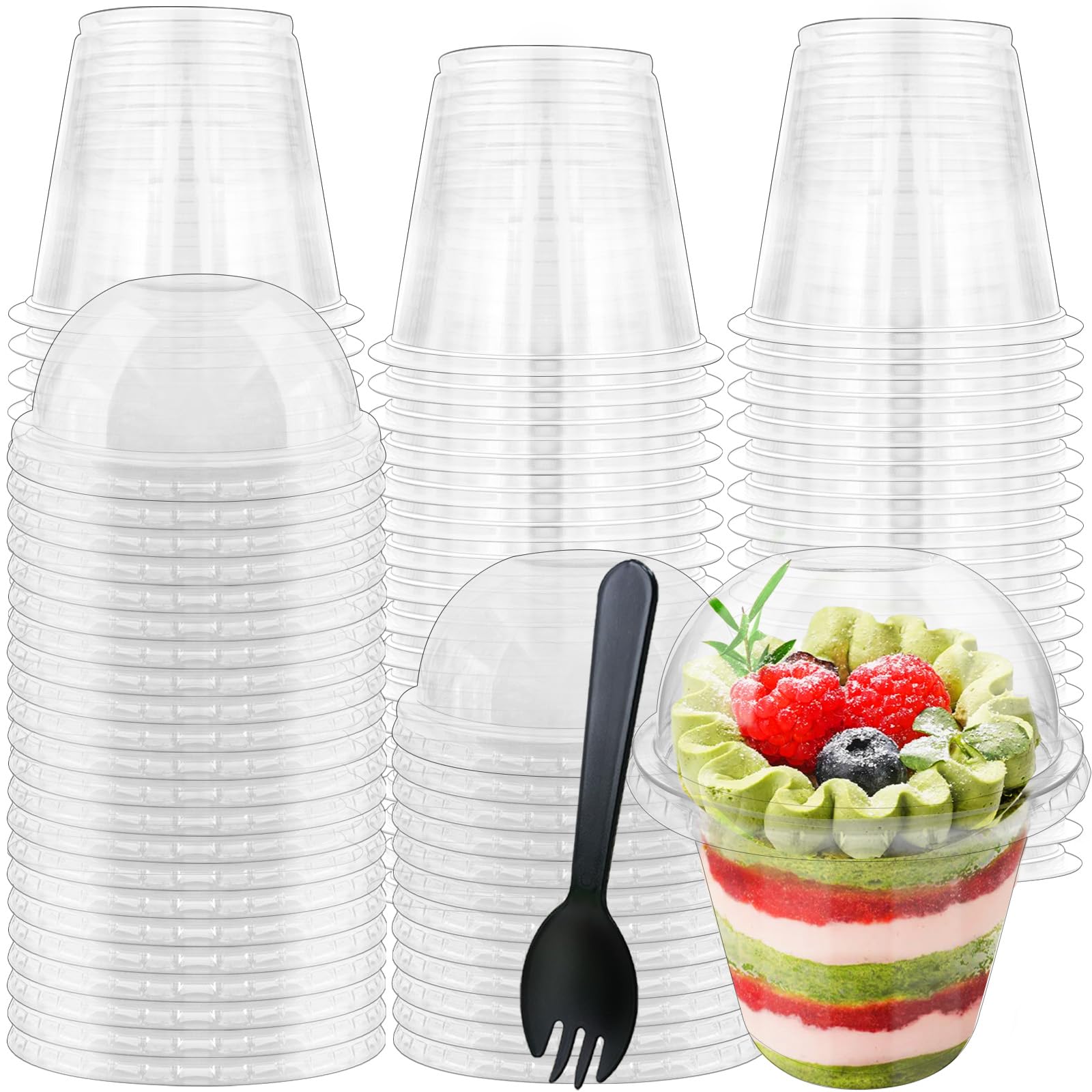 Photo 1 of 100Pcs 9oz Clear Plastic Cups with Dome Lids Spoons,Disposable Dessert Party Cup Take Out Containers for Parfait,Salad,Ice Cream,Cold Drink,Cupcake