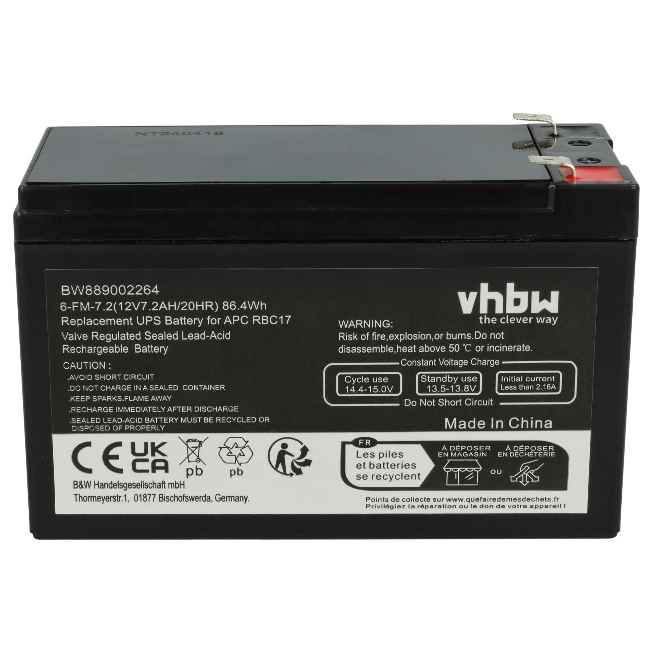 vhbw 2X Akku Ersatz für APC RBC48 für USV (7200 mAh, 12 V, AGM)