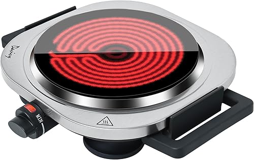 Miniatura 1 de Davivy Placa eléctrica de cerámica doble de 1800 W, placa de cocina infrarroja de 7 pulgadas, 2 quemadores para todos los utensilios de cocina para