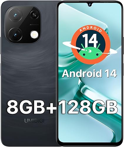 UMIDIGI Teléfono celular, teléfono inteligente G9T Android 14 desbloqueado, 4+128GB1TB TF, 6.75 pulgadas HD+, 5000mAh, carga rápida de 18 W, cámara
