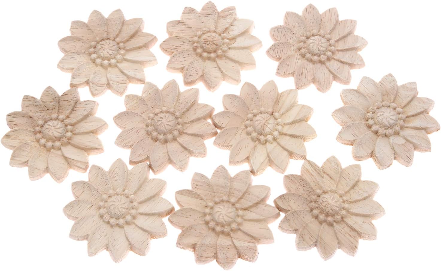 MUXSAM 10Pcs Wood Carved Applique Mouldings Onlay Decal for Door Coset Drawer Ceiling Handmade Unpainted Exquisite Clear Flower Frame Onlay Furniture Decoration 6cm - Image 4