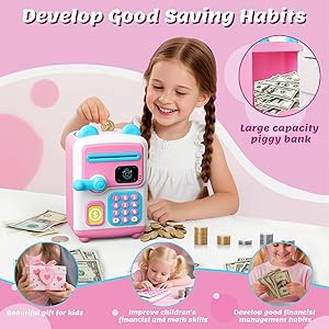 Piggy Bank, Electronic Piggy Bank ATM with Password Security and Face ID Simulation Unlocking Cash Coin Bank Toy Gifts for Kids Age 3-12, Coin Bank Toys for 3 4 5 6 7 8 9 10 11 12 Year Old Boys Girls