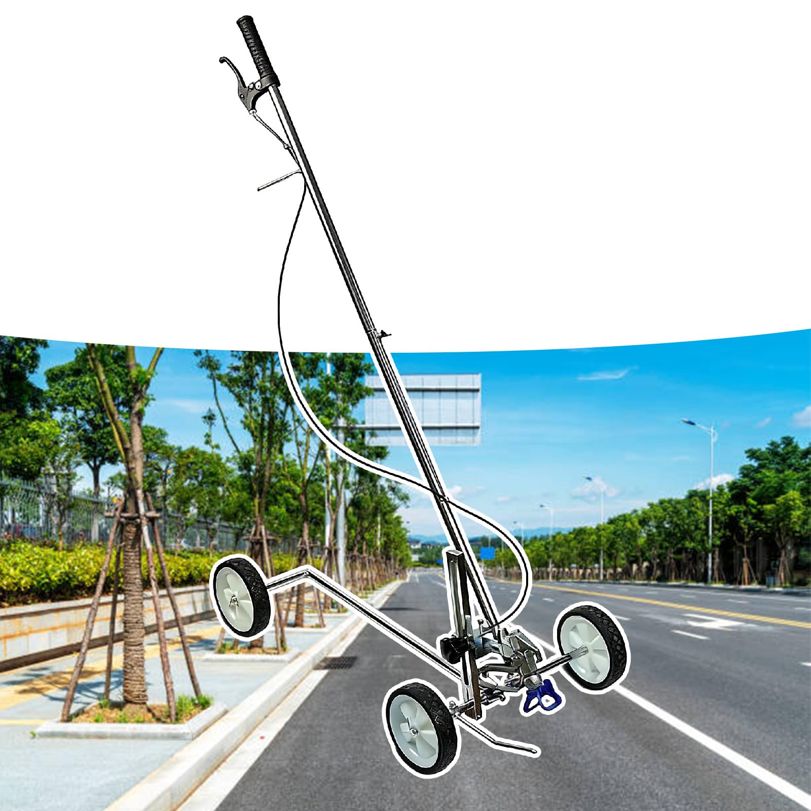 GTHTUHFD Hand Push Cold Spray Road Marking Machine, Pavement Striper For Parking Lots, Runways, Turf - Compatible With Any Airless Sprayer