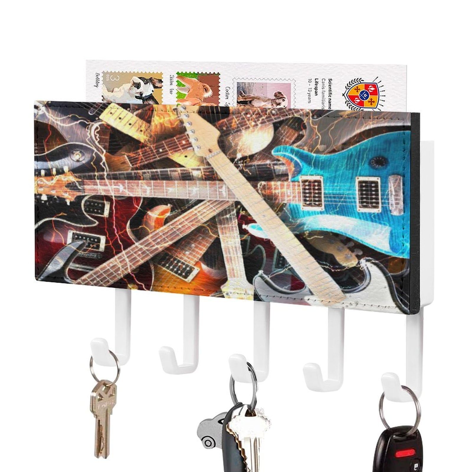 NCLQVJXZKHW Electric Guitar with Thunder Key Holder with 5 Hooks Key Hooks Wall Mounted Key Racks Key Hanger Organiser Shelf