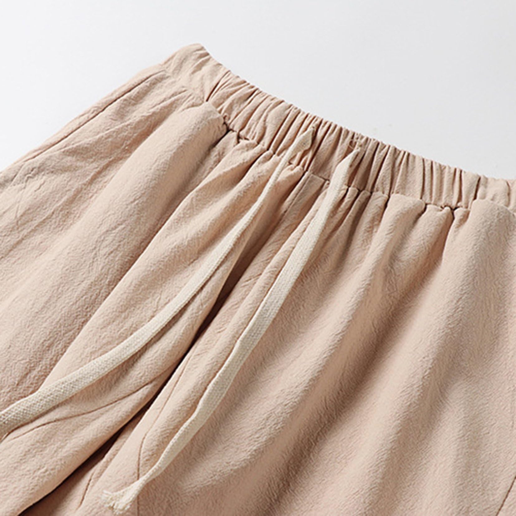 Pantalones holgados de lino para hombre, 7 cuartos, pantalones cortos de chándal anchos a la moda, informales, estilo medieval chino retro, pantalones Tang