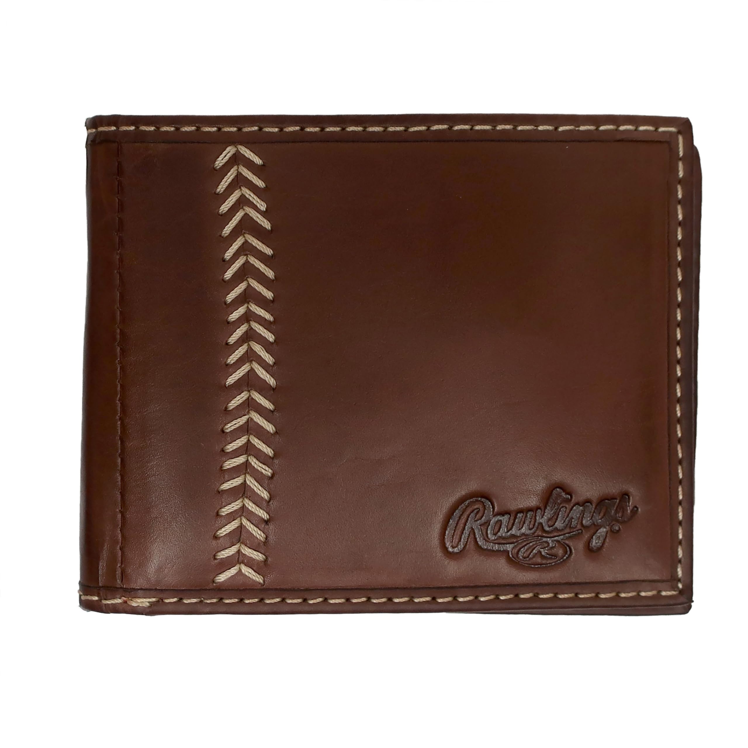 Rawlings Men's Bifold Wallet Collection, Dark Brown | Baseball Seam Stitch, One Size, Rawlings | Men's Bifold Wallet Collection | Genuine Leather | Multiple Styles & Colors