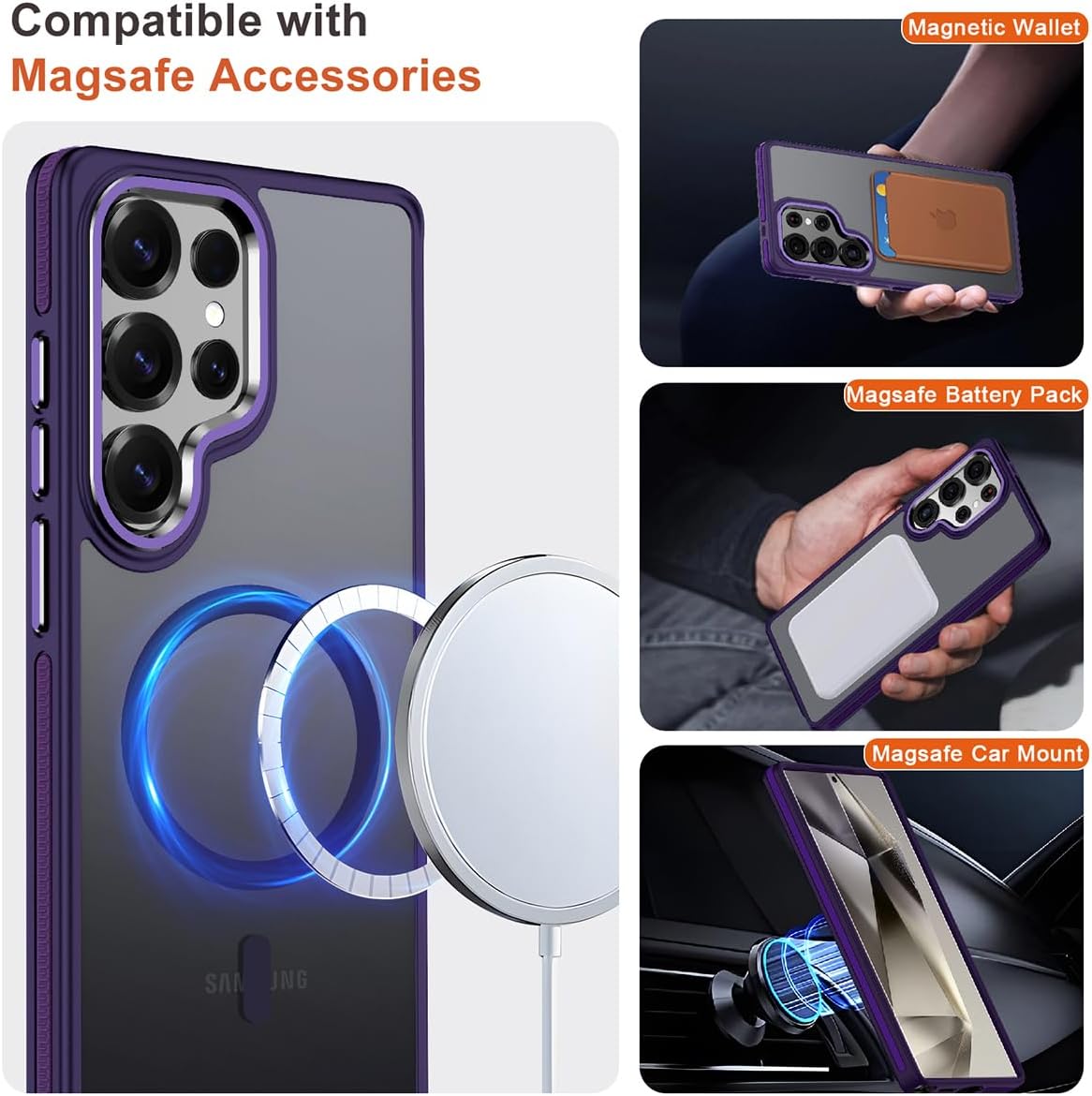 for Samsung Galaxy S25 Ultra Case Compatible with Magsafe, Shockproof S25 Ultra Phone Case, Slim Translucent Cover Magnetic Case for Galaxy S25 Ultra, Enhanced Grip Technology (Dark Purple) - Image 2
