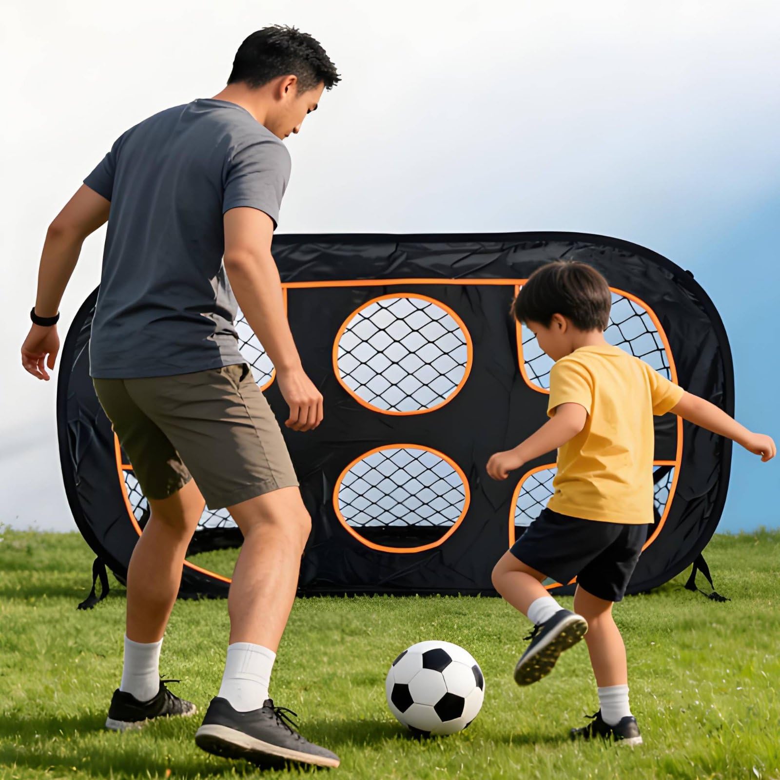 LOVIVER Portería de Fútbol Infantil Plegable Portátil Red de Entrenamiento Diana de Puntería Portería de Práctica con Borde de Oxford y Malla de Poliéster Adecuada para Jardín Parque Césped Interiores