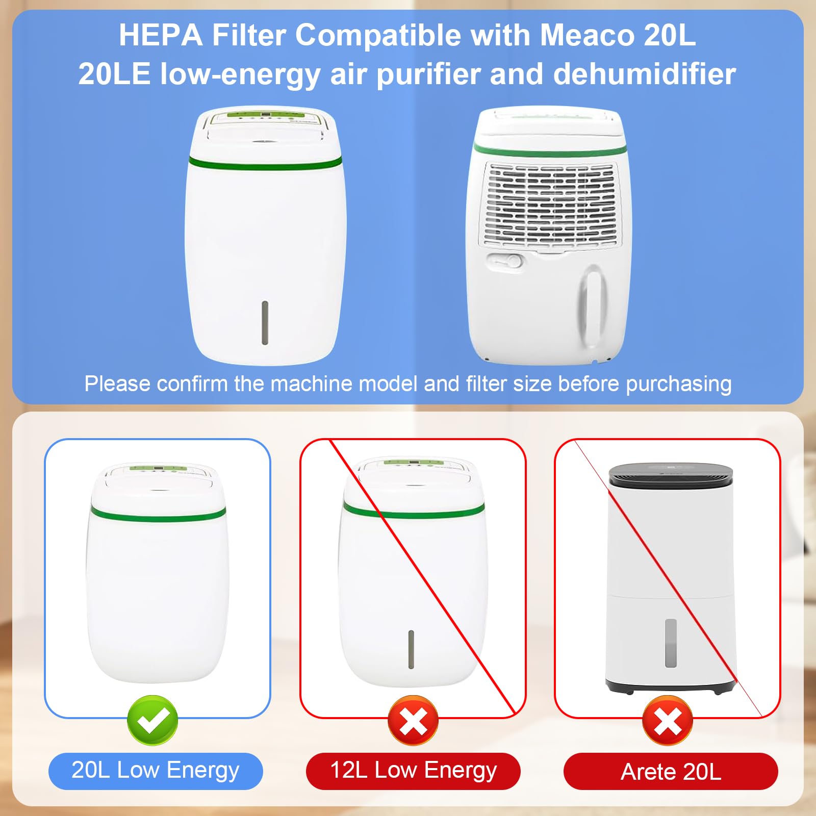 4 filtri HEPA compatibili con deumidificatore e purificatore d'aria Meaco 20L 20LE a bassa energia, 26 x 19 x 1 cm, filtri HEPA di qualità dell'aria migliorata, filtro di ricambio HEPA per portare una
