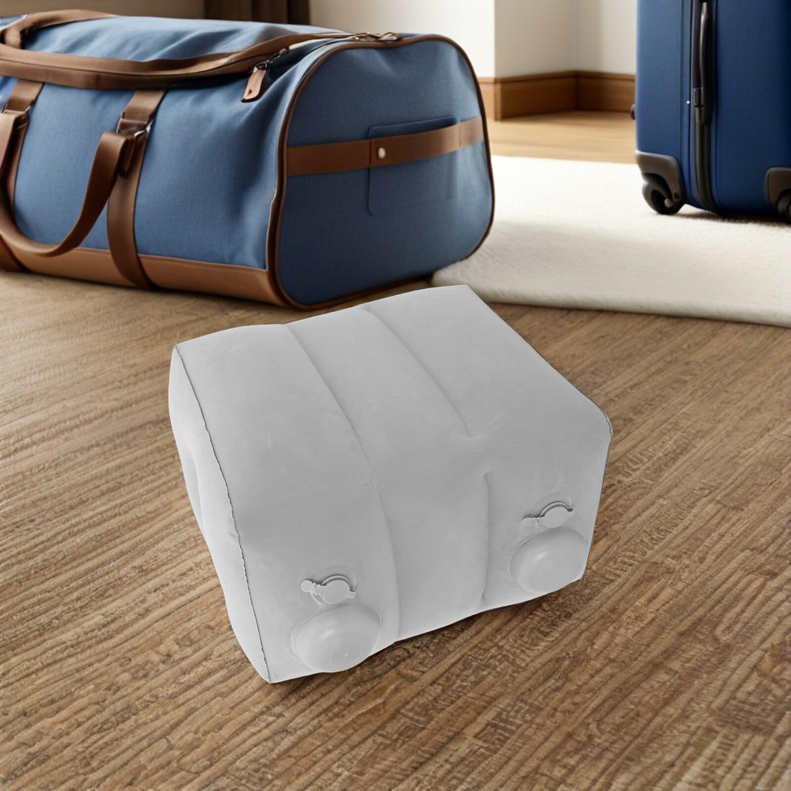 Hemobllo Reposapiés Inflable Ajustable para Avión y Oficina Cojín Inflable de PVC Flocado Gris Claro de 3 Capas Almohada Ergonómica para Viaje Bolsa de Almacenamiento Cómodo para Tren y
