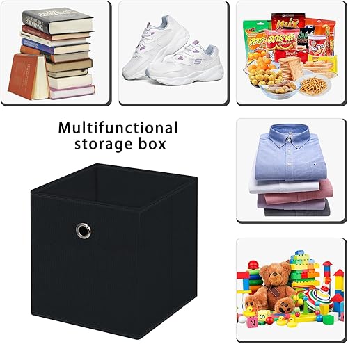Miniatura 3 de STOREONE Contenedores de almacenamiento plegables de 11 pulgadas, cubos de tela negra, canastas de almacenamiento plegables, organizadores de