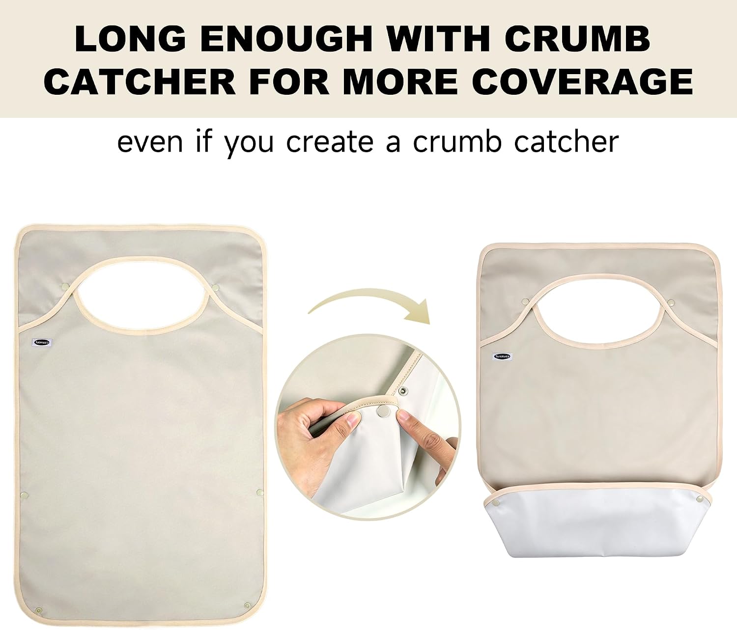 Tuiskusa 3 Pack Adult Bibs with Crumb Catcher, Reusable Washable Adult Clothing Protectors, Adult Bibs for Elderly Women Men