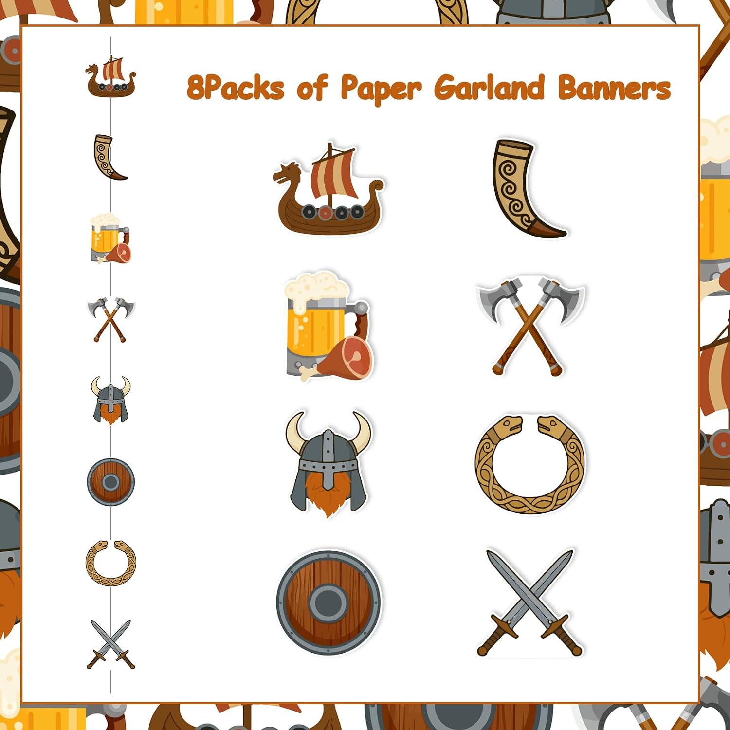 Viking Party Decorations, 8 Pcs Viking Hanging Garland Streamers, Nordic Hanging Cutout Ceiling Banner for Pirate Party Medieval Wall Barbarian Decoration