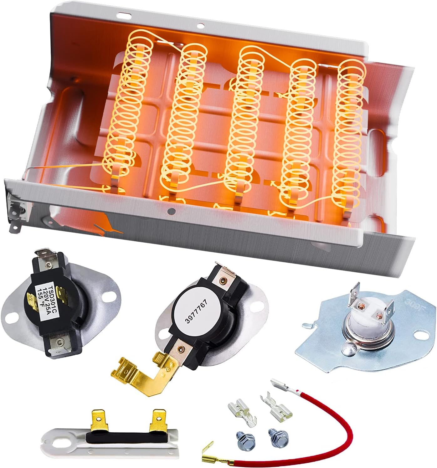 279838 Dryer Heating Element Kit with Thermostats Thermal Fuses and Wire Replacement by BlueStars - Exact Fit for Whirlpool Kenmore Dryers medx655dw1 500 600 70 80 Series Model 110 Dryer Part