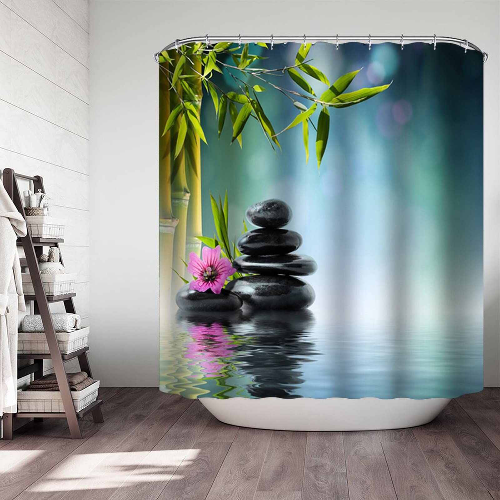 Rideau de douche bleu galet 120x180 en polyester anti-moisissure pour salle de bain