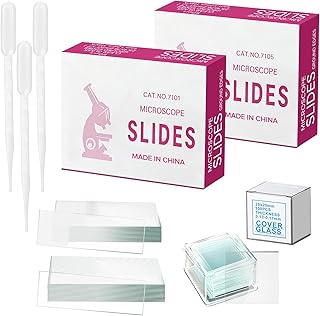 300 Stück Mikroskop-Objektträger und Deckgläser Set, 50 Stück Mattierte & 50 Stück Glatte Objektträger, 200 Stück Deckgläser 22x22mm, für Labor Schule Universität Biologie-Wissenschaften