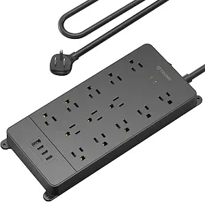 TROND Surge Protector Power Strip, 4000 Joules, 13 Outlets, USB-C Ports, Flat Plug, Wall Mountable, 5ft Cord