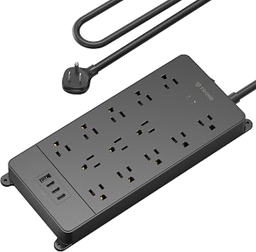 TROND Surge Protector Power Strip 5ft Cord, 4000J, 4 USB, ETL Listed, Black