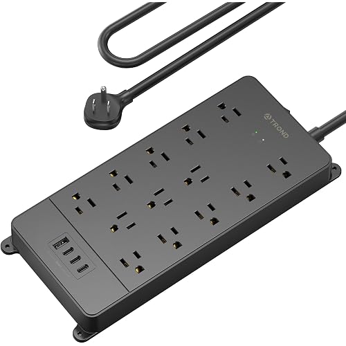TROND Surge Protector Power Strip 5ft Cord, 4000J, 4 USB, ETL Listed, Black