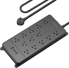 TROND Surge Protector Power Strip 5ft Cord, 4000J, 4 USB, ETL Listed, Black | 13 Widely-Spaced Outlets Expansion with USB C Ports, Low-Profile Flat Plug, Wall Mount, Extension Cord, 14AWG Heavy Duty