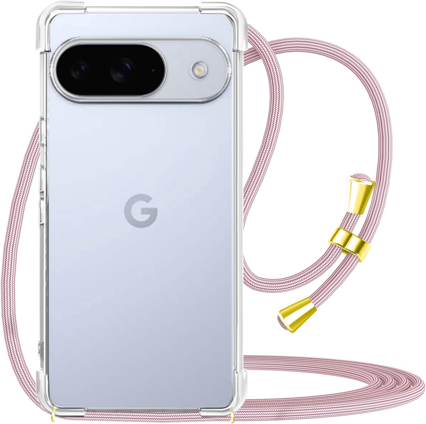 for Google Pixel 10 Pro XL Crossbody Phone Case Clear Adjustable Cord Neck Strap Shoulder Lanyard Cover Women Soft Slim Anti-Drop Protection Mobile Case for Pixel 10 Pro XL - Rose Gold