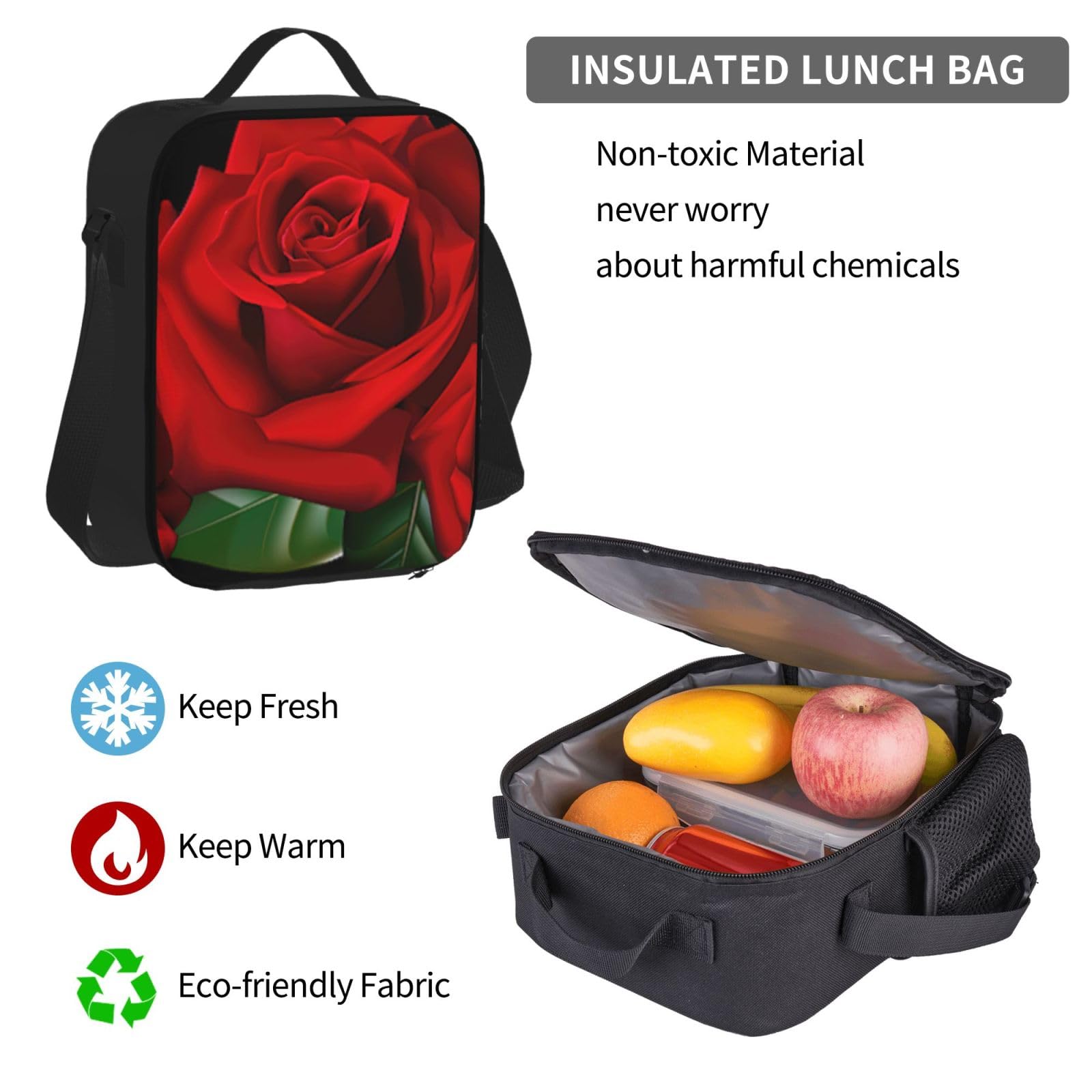 3-częściowy zestaw plecaka szkolnego z gotycką różą, wodoodporny plecak na laptopa o dużej pojemności, z izolowaną torbą na lunch i piórnikiem dla młodzieży gimnazjalnej i przyborów szkolnych