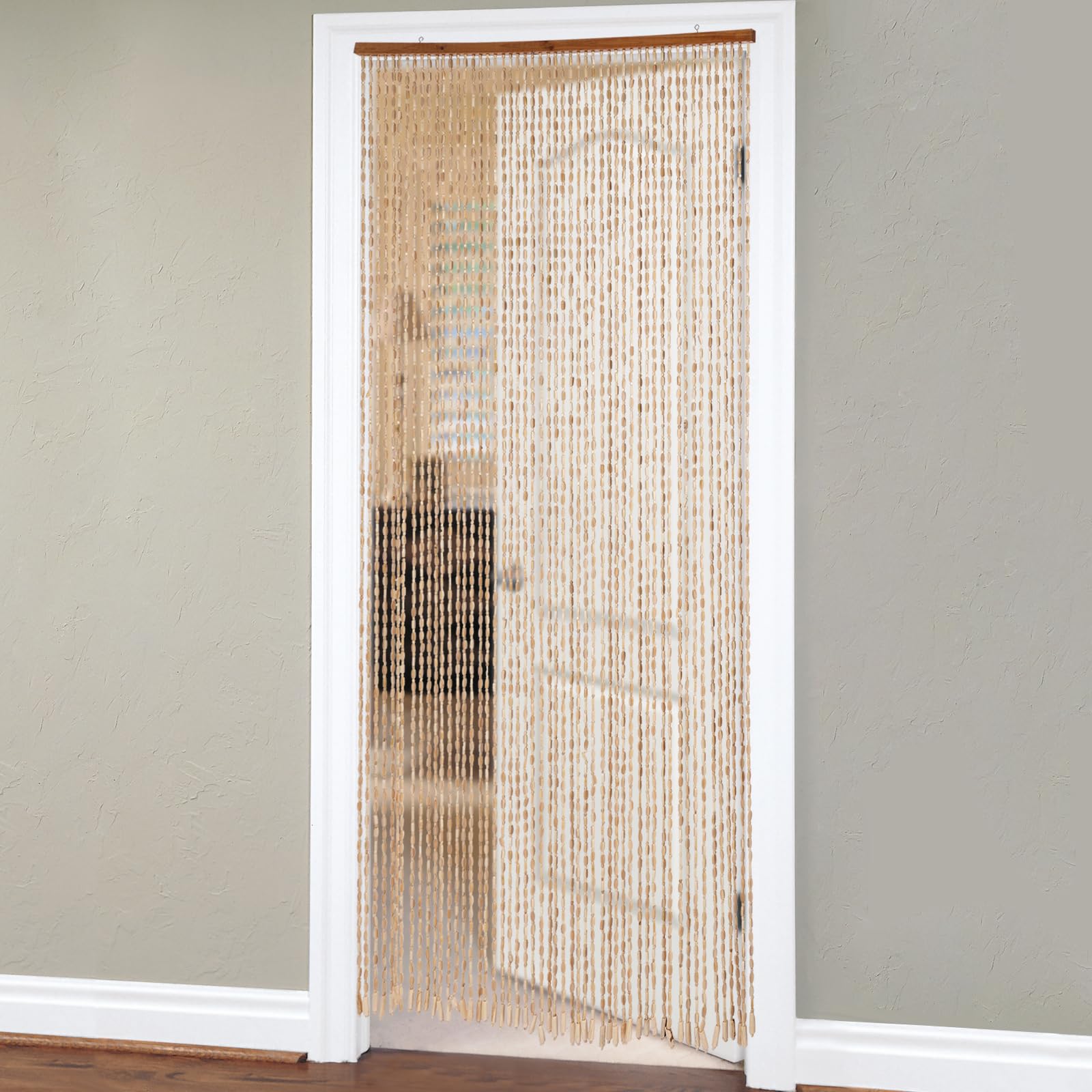Cortina de cuentas de madera de bambú, 200 x 90 cm, separador de ambientes, sala de estar, dormitorio, cocina, baño, sostenible, duradera, hecha a mano, natural para instalaciones modernas