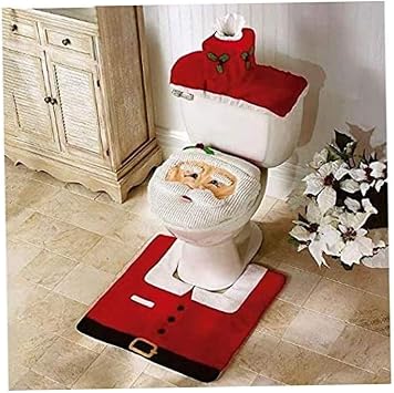 Christmas Bathroom Sets, 3pcs/Set Santa Toilet Seat Cover with Tank Lid Cover & Rug, Christmas Toilet Seat Cover Set for Christmas Bathroom Decorations