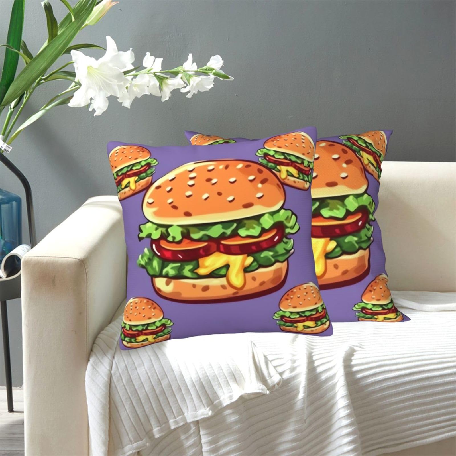 FekiLoot Decorative Throw Pillow Covers Modern Farmhouse Pillowcase Double Sided Cozy Cushion Cover for Sofa Couch Bed 20"X20" Cartoon Hamburger