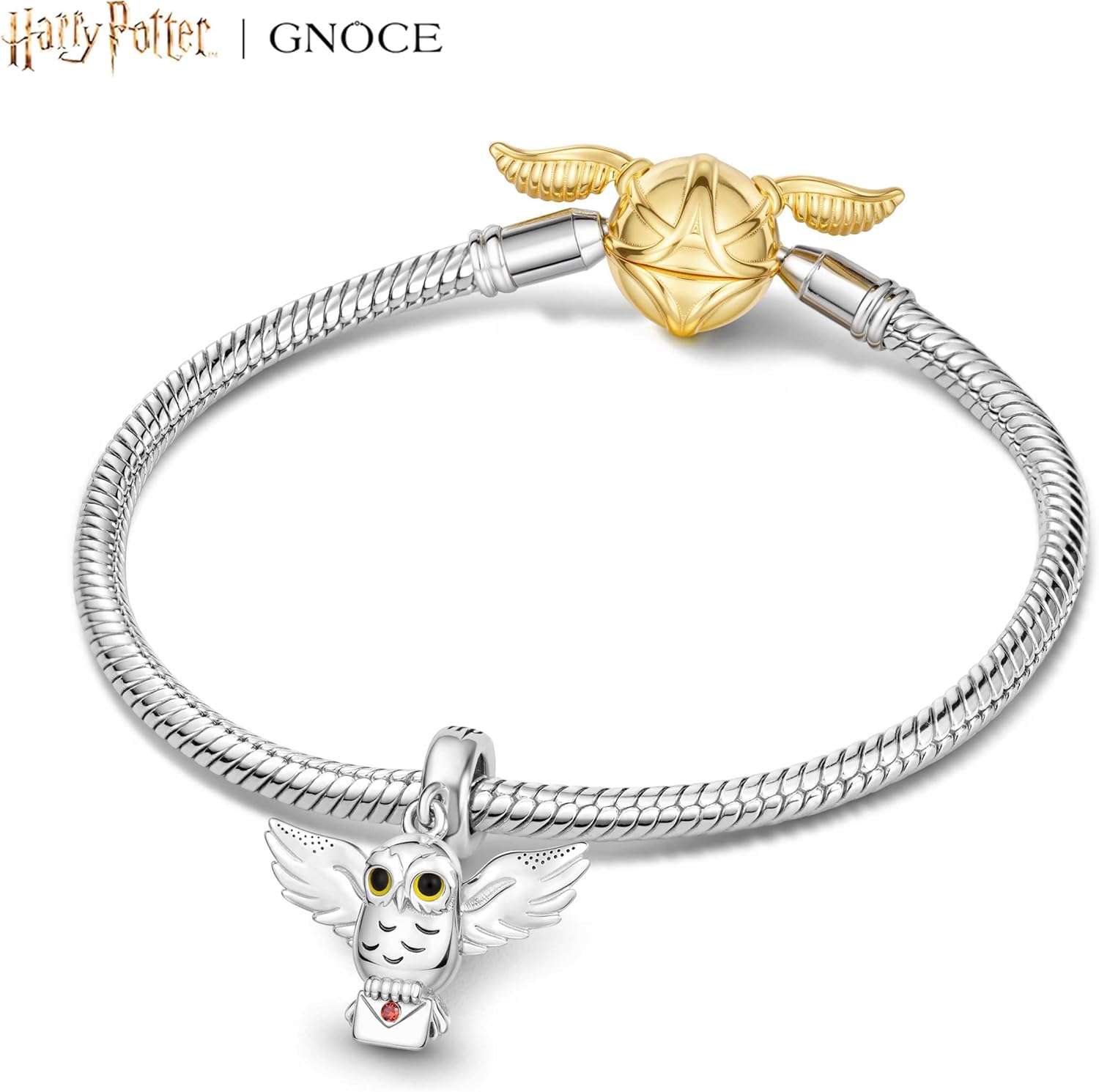 GNOCE Harry Potter Hedwig Snow Owl Pendant Dangle Charm Bracelet for Women, S925 Sterling Silver Dangle Charms for Women Wife, Valentine‘s Day, Mother’s Day Jewelry