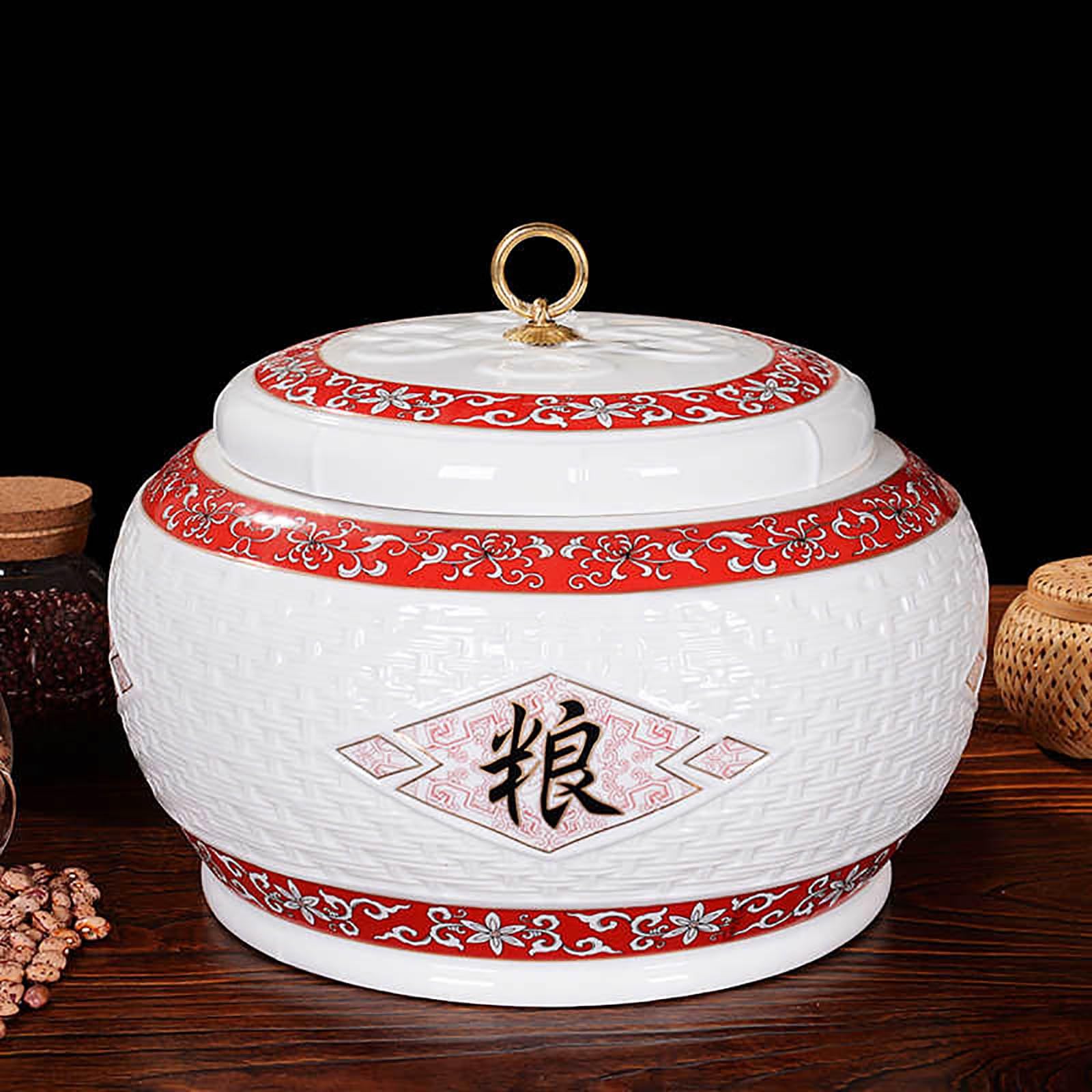 Contenitori per Riso, contenitori in Ceramica per la conservazione, contenitori per Uso Domestico, Dispenser per Cereali, Grandi con Coperchio, tè Sfuso, Farina, zucch