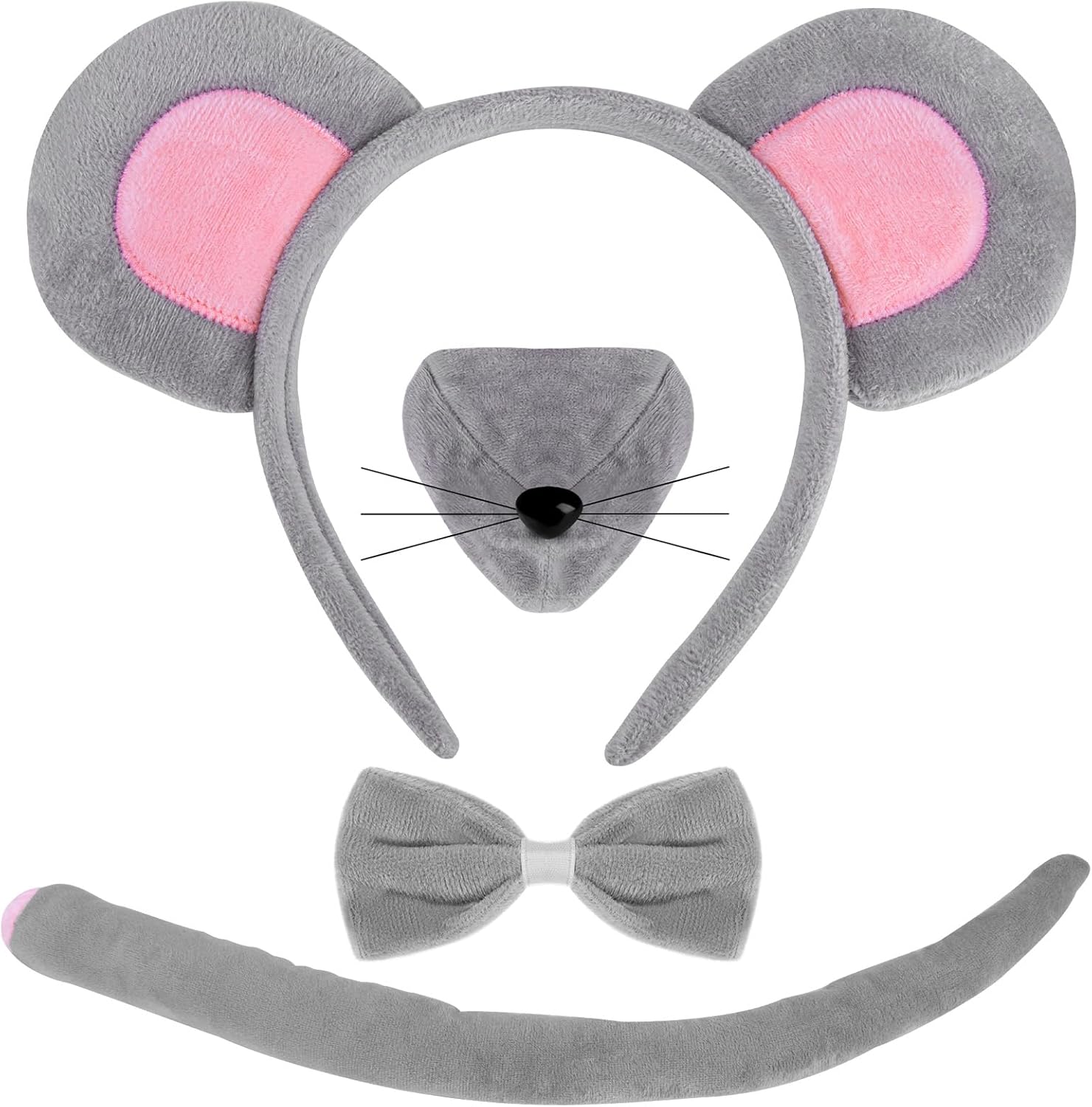 Mouse Costume Accessory Set, Mouse Ears Headband for Kids Adult Halloween, Birthday, Cosplay