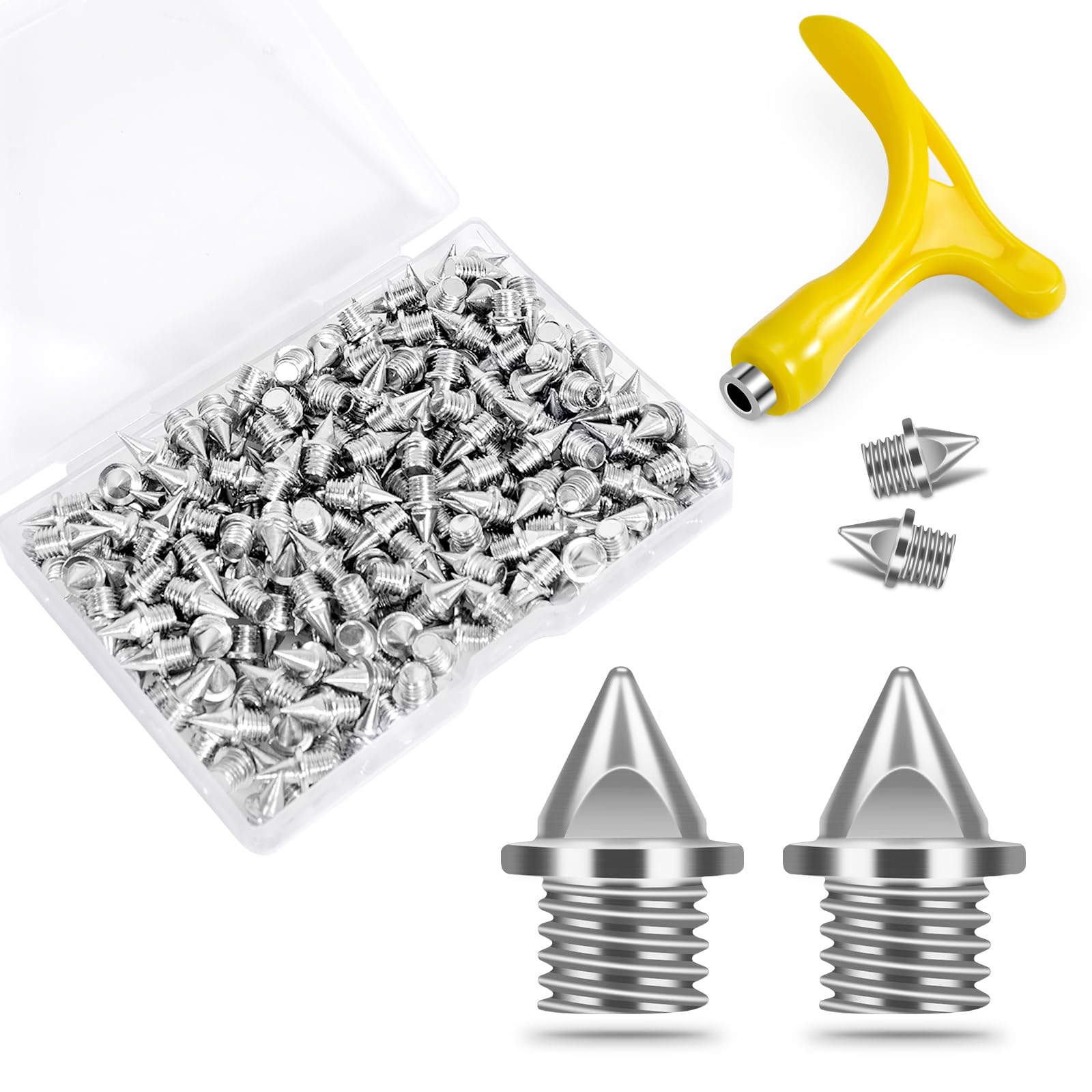 3/16 Inch Track Spikes,Stainless Steel Pyramid Shoe Spikes with Wrench for Track and Cross Country,Replacement for Sprint Sports Short Running Shoes