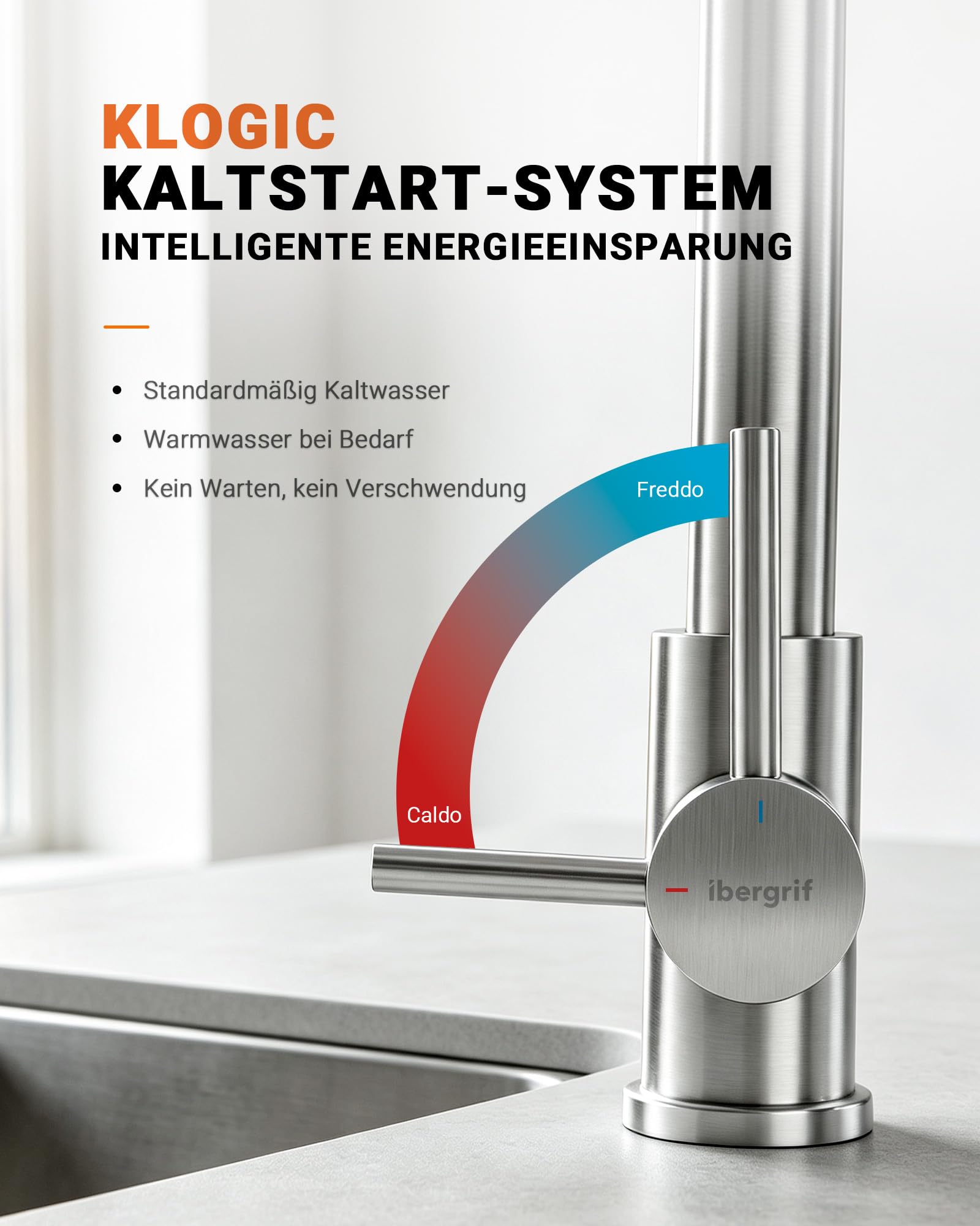 Ibergrif M22143A Küchenarmatur Ausziehbar Kaltstart Edelstahl Hochdruck