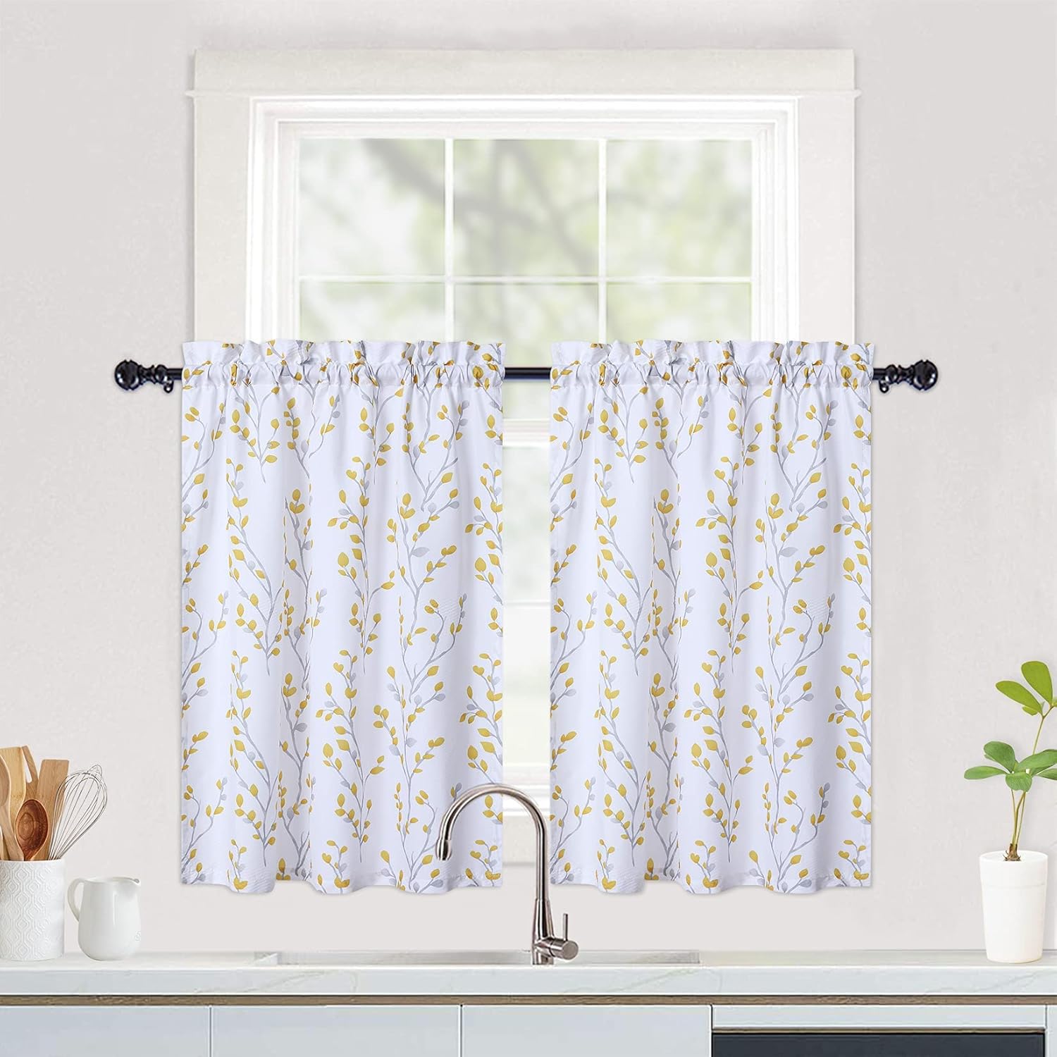 GlowSol Kitchen Curtains Tree Branch Cafe Curtains for