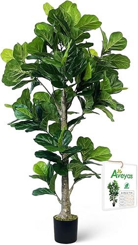 Aveyas Árbol de higuera artificial de hoja de violín de 6 pies para decoración del hogar, 6 pies, planta sintética, árboles de seda falsos de ficus