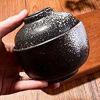 Vista 4 de Tazón de cerámica para sopa y cereales con tapa, cuenco de microondas de 7.7 onzas, cuenco japonés para sopa, cereales, aperitivos y postres