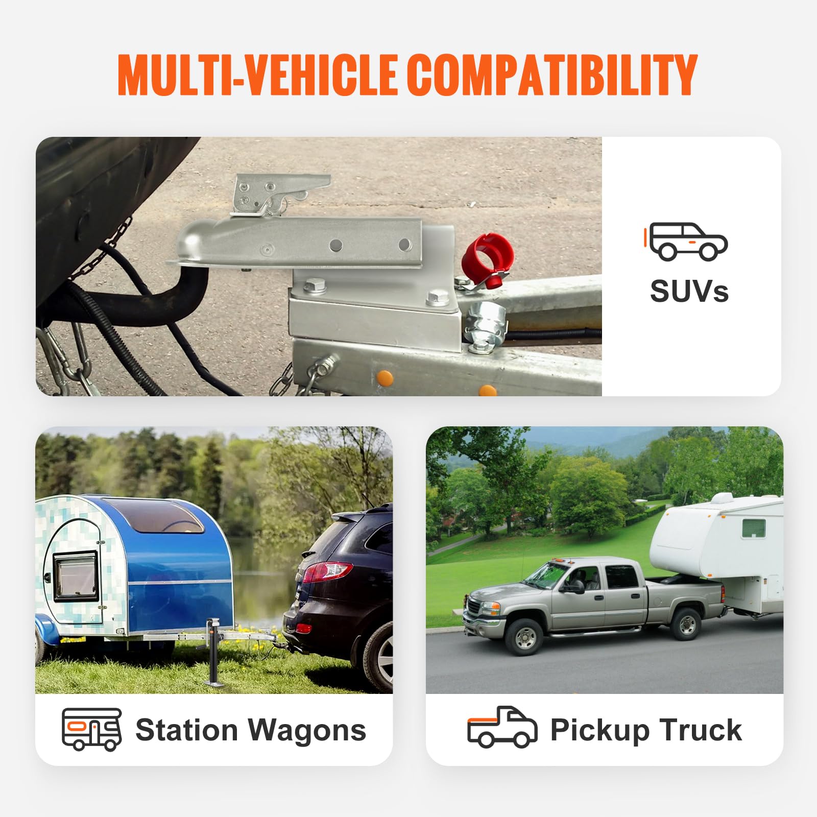 VEVOR Cabezal de Enganche para Remolque para Bola de Enganche Canal de 50,8 mm Carga de 1587,6 kg Acoplador de Lengüeta de Remolque Recto para Autocaravana, Furgoneta, SUV, Superficie Galvanizada