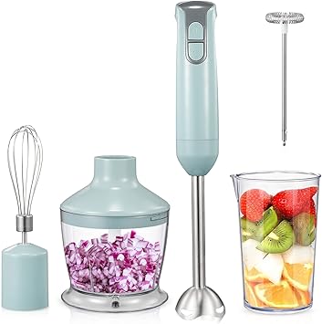 Amazon Linkchef ハンドブレンダー ハンドミキサー ハンディブレンダー 1台5役 300w 600ml 電動 ジューサー 泡立て器 チョッパー フードプロセッサー ホイッパー 調理器具 アタッチメント 離乳食 肉 果物 野菜 氷 おしゃれ Hb 1430 ブルーグレー Linkchef ハンド