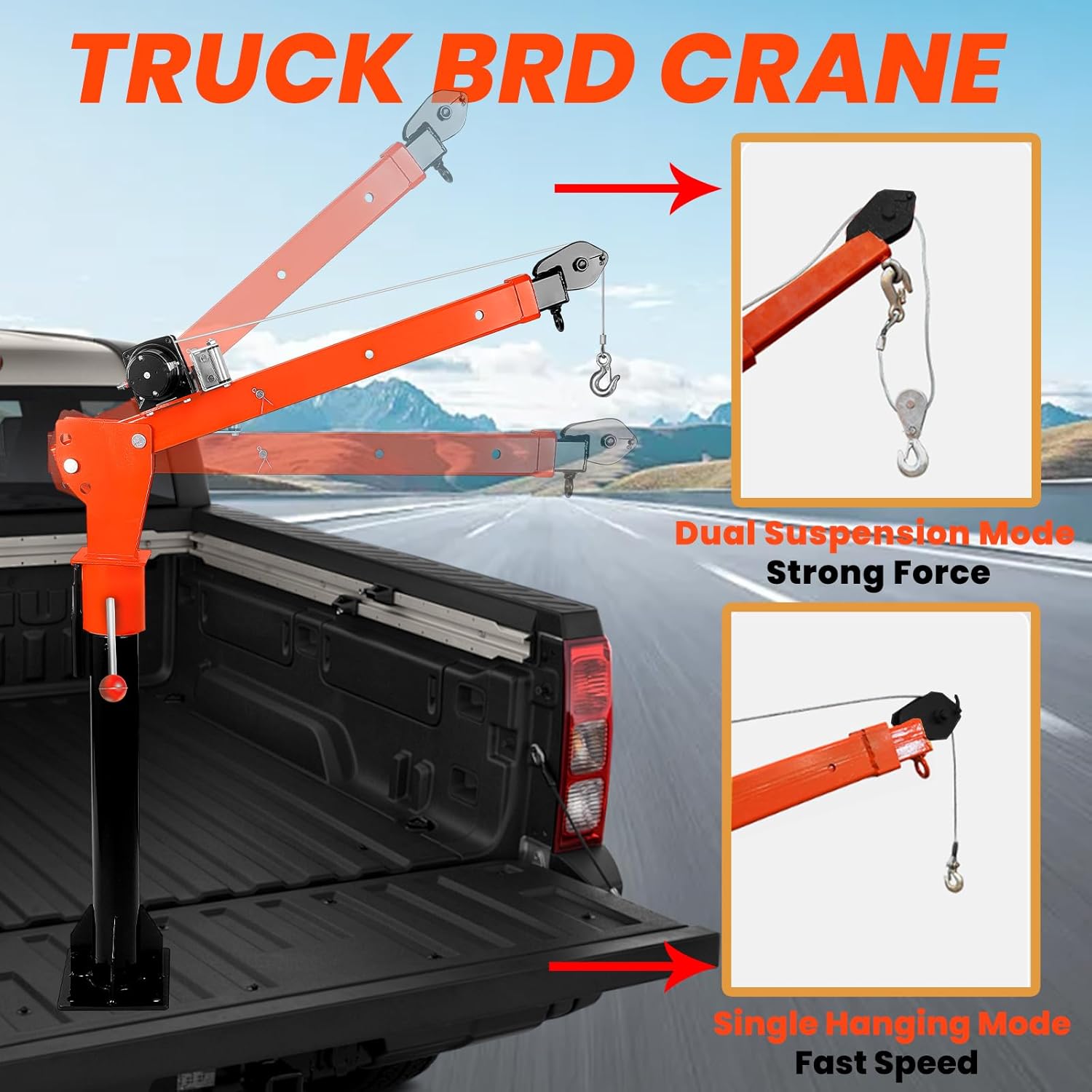 Alloy Steel Electric Truck Crane, 1500 LBS Truck Bed Crane with 2500 LBS Electric Winch, 9.2L x 9.2W x 45.6 H, 360° Swivel Truck Bed Hoist for Lifting Goods in Construction, Factory
