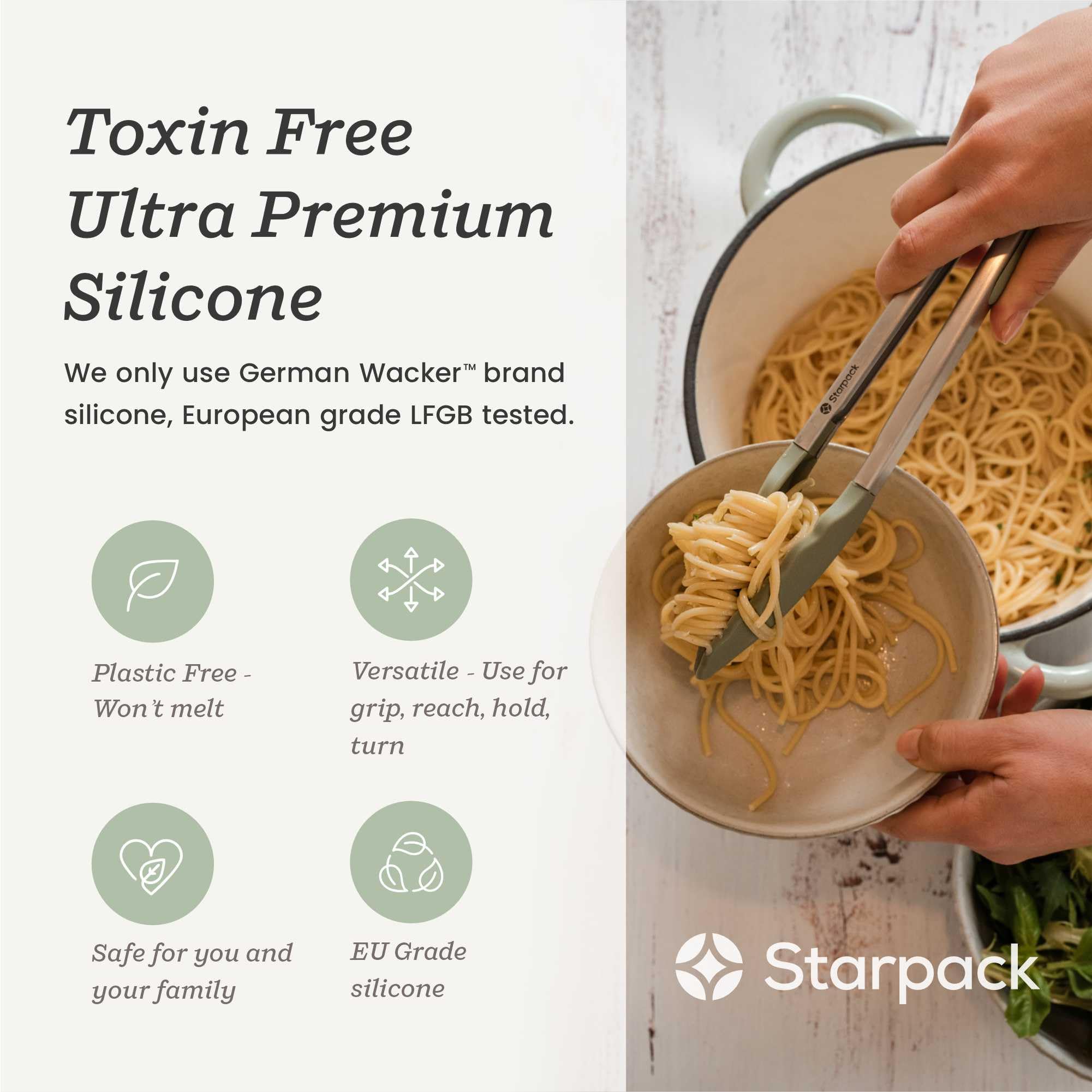 Starpack 'Get a Grip' Pinzas de cocina de silicona para cocinar (2 piezas) – Pinzas de barbacoa para parrilla resistentes al calor hasta 315.6 °C – Pinzas de acero inoxidable con puntas de silicona