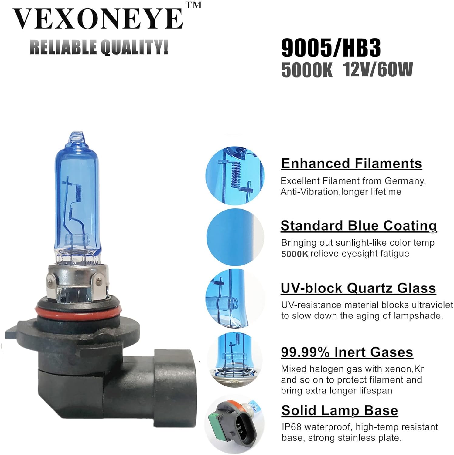 9005+H11 Halogen Headlight Bulb Combo White Light 5000K Headlamp Super Bright