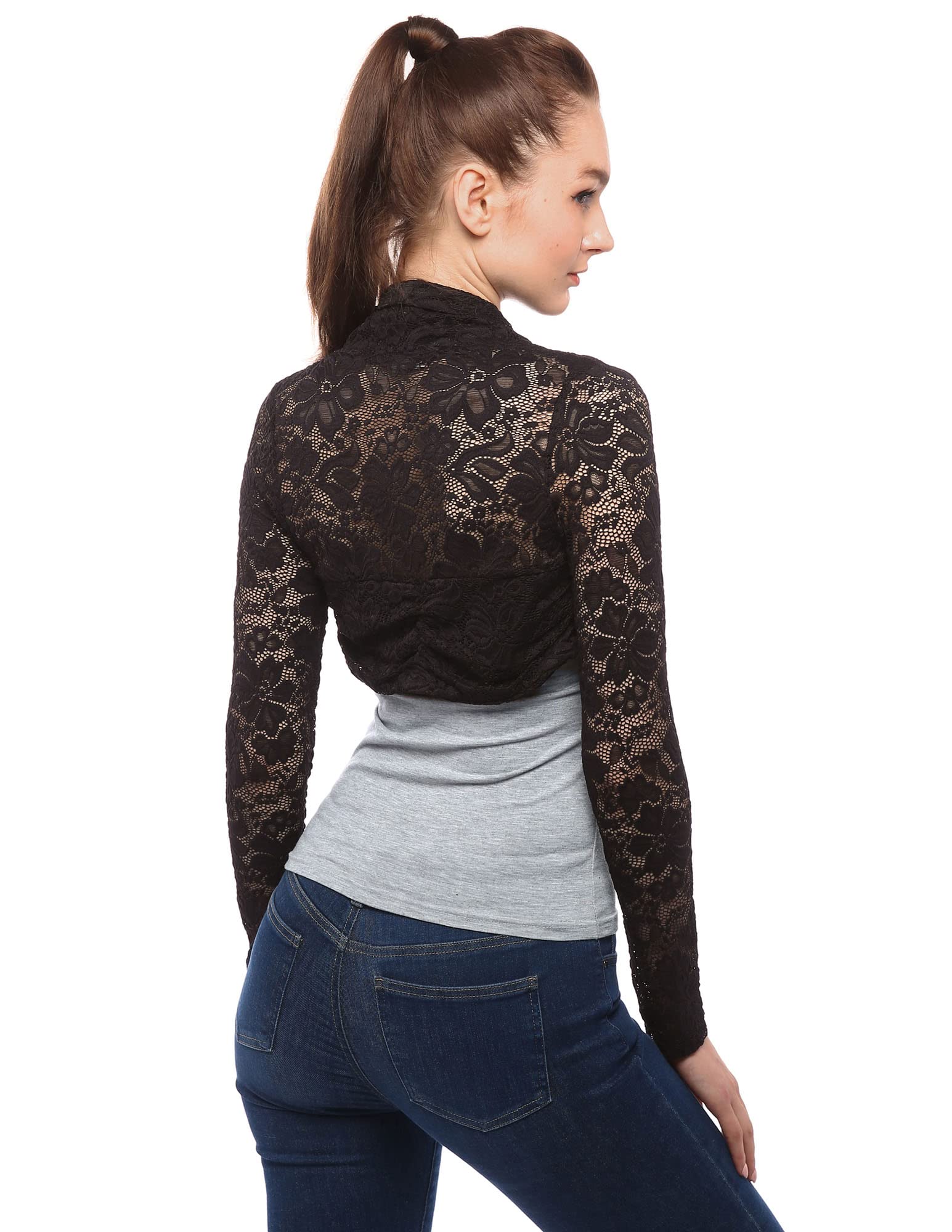 Am lieBoutik Women Full Lace Long Sleeve Cropped Cardigan Bolero Shrug